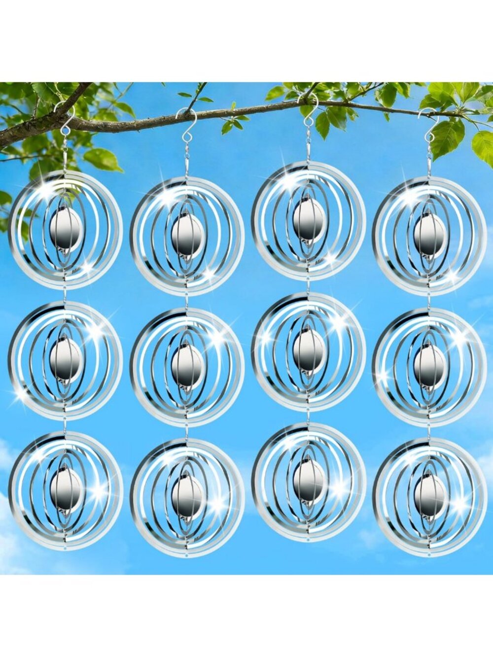 12 PCS Reflective Bird Deterrents - Stainless Steel Wind Spinners for Garden